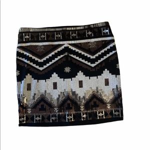 Express Black Sequin Mini Skirt Gold and Silver Metallic Sequins Sz M